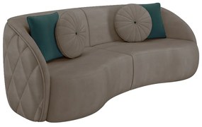 Sofá Decorativo 240cm com Almofadas Redondas Clarke Veludo Bege G45 - Gran Belo