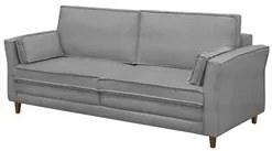 Sofá Living 3 Lugares 200cm Pés Madeira Efraim F05 Veludo Prata - Mpoz