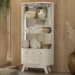 Cristaleira de Vidro Com LED Eva 90cm Z10 Off/Calacata - Mpozenato