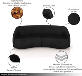 Sofá Decorativo Sala de Estar Bipartido 318cm Clarke PU Preto Manchado G45 - Gran Belo