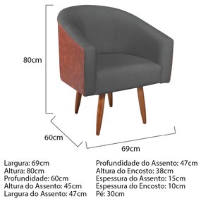 Poltrona Luiza Corano Nozes e Linho Cinza Escuro - ADJ Decor