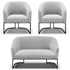 Namoradeira e 2 Poltronas Industrial Preto Stella Suede D03 - D'Rossi - Cinza
