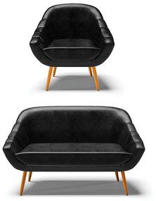 Kit 01 Namoradeira 02 Lugares e 01 Poltrona Giovana Corano Pés Palito Castanho - Indo Decorar - Preto