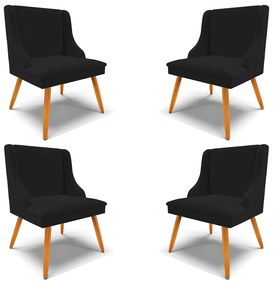 Kit 4 Cadeiras Decorativas Sala de Jantar Pés Palito de Madeira Firenze Linho Preto/Natural G19 - Gran Belo