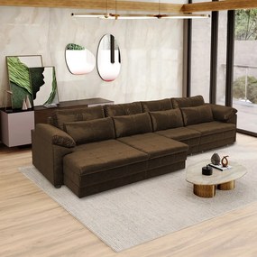 Sofá Retrátil Manual Sala de Estar Nolan Bipartido 339cm Conforto Premium em Couro Marrom Chocolate Manchado G58 - Gran Belo