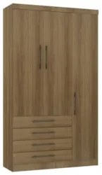 Guarda Roupa Solteiro 132cm 3 Portas 4 Gavetas Delphi Avelã L01 - Mpoz