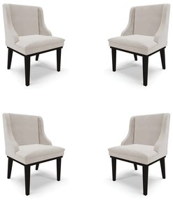 Kit 4 Cadeiras Decorativas Sala de Jantar Base Fixa de Madeira Firenze Veludo Cinza/Preto G19 - Gran Belo