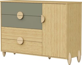 Cômoda Gracia 4 Gavetas 1 Porta - Oliva e Natural