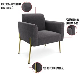 Namoradeira e Poltrona Pé Ferro Dourado Marisa Bouclê D03 - D'Rossi - Grafite