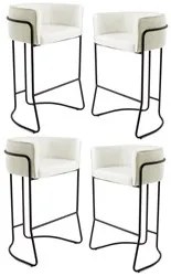 Kit 4 Banquetas Decorativas Base Aço Preto Betina Veludo C-309 Bege -