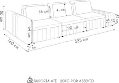 Sofá Ilha e Puff Sala Living 335cm Siesta M22 Linho Areia    - Mpozena