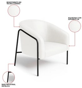 Poltrona Sala Industrial Alta Preto Kit 2 Stella Sintético PU D03 - D'Rossi - Branco