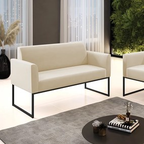 Sofá Namoradeira Base Industrial Preto Marisa Suede Bege D03 - D'Rossi