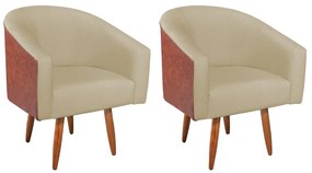 Kit 2 Poltronas Jade Decorativa Moderna Sala de Estar Quarto Escritório Conforto Pés Palito Corano Nozes e Suede