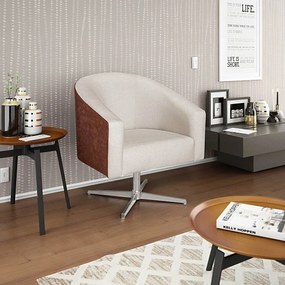 Poltrona Luiza Base Giratória de Metal Corano Nozes e Linho Bege - ADJ Decor
