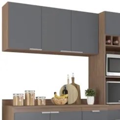 Armário de Cozinha Com Tampo CP02 180cm Pérola Freijó/Grafite Z34 - Mp