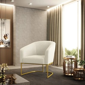 Poltrona Decorativa Industrial Dourado Stella Bouclê D03 - D'Rossi - Bege