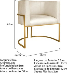 Kit 02 Poltronas Decorativas Luna Base de Ferro Dourado Sintético