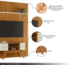 Conjunto Painel e Bancada Troia 2 Portas Deslizantes MDP Pintura UV até 65 Cinamomo/OffWhite G97 - Gran Belo