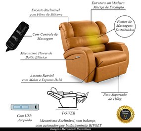Poltrona do Papai Sala de Cinema Reclinável Kylie Elétrica Botão com Led Massagem USB PU Whisky G23
