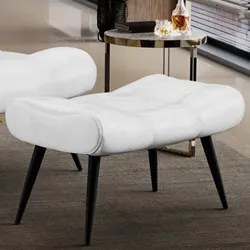 Puff Decorativo Para Sala de Estar Pés Palito Lord Sintético Branco -