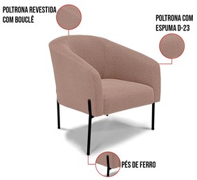 Namoradeira e 2 Poltronas Pé Ferro Preto Stella Bouclê D03 - D'Rossi - Rose