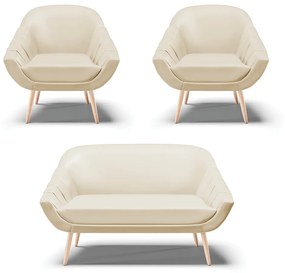 Kit 01 Namoradeira 02 Lugares e 02 Poltronas Giovana Corino Bege Pés Palito Natural - Indo Decorar