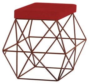 Puff Decorativo Sala de Estar Base Bronze Trixie Suede Vermelho G41 - Gran Belo