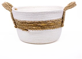 Cesto de Fibra Natural Seagrass Listrado Branco 15x22,5x23 cm - D'Rossi