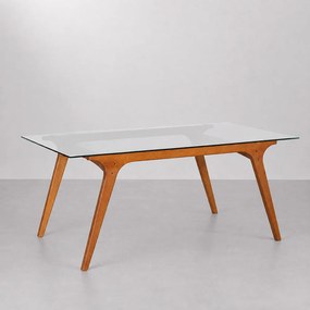 Mesa de Jantar Oskar Retangular Vidro Nozes