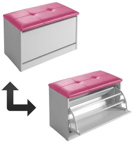 Sapateira Puff Bau Cama Versatile Premium Luxo Até 12 Pares Branco - Estofado Rosa