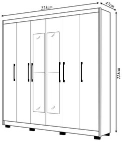 Guarda Roupa Casal Madesa 6 Portas 2 com Espelhos Bater 6 Gavetas com Cabideiros MDF Nature/OffWhite G98 Gran Belo