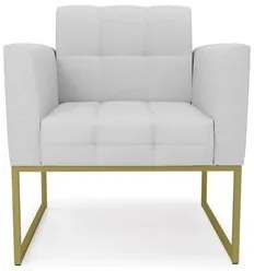 Sofá Namoradeira e 1 Poltrona Base Industrial Dourado Ana Linho Cinza