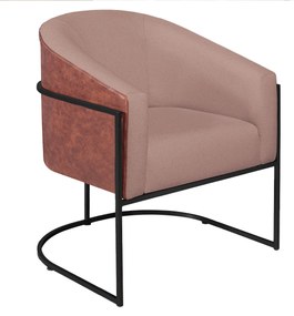 Poltrona Luiza Base de Ferro Preto Corano Nozes e Linho Rosê - ADJ Decor