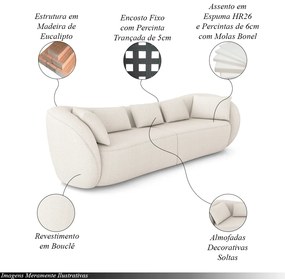 Sofá Bipartido Sala de Estar Diamond 232cm com Almofadas Soltas Bouclê Bege Claro G52 - Gran Belo