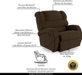 Poltrona do Papai Sala de Cinema Reclinável Kylie Glider Manual Giratória Veludo Marrom G23