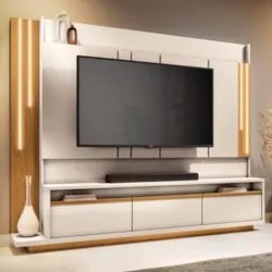 Estante Painel de TV 70 Pol 200cm Ripado Artis Off/Cinamomo - HB Móvei
