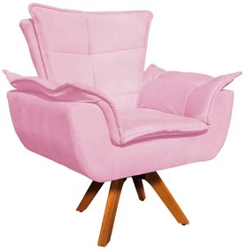 Poltrona Sala de Estar Giratória MM30 Opalla Suede Rosa Bebê D03 - D'Rossi