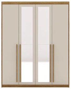 Guarda Roupa Com Espelho Dubai 4 Portas Nature/Fendi - Vila Rica Móveis