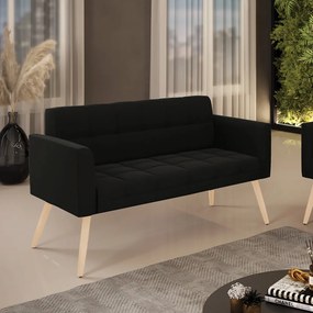 Sofá Namoradeira Elisa Suede Pés Palito Natural - D'Rossi - Preto