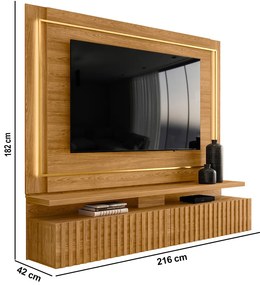 Painel TV 75 Pol 216cm Bancada Suspensa Ripado Lurian M20 - D'Rossi - Cumaru