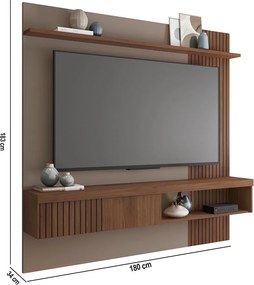 Painel TV 65 Pol 180cm Bancada Suspensa Ripado Luana C01 - D'Rossi - Fendi/Havana