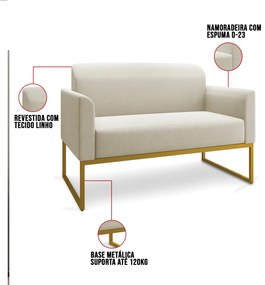 Sofá Namoradeira Base Industrial Dourado Marisa Linho D03 - D'Rossi - A27 Areia