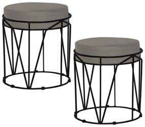 Kit 2 Puffs Decorativo Sala de Estar Base Preto Chloe Veludo Cinza G41 - Gran Belo
