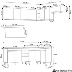 Armário de Cozinha Modulado de Canto 7 Peças CP23 Balcão com Tampo Cas