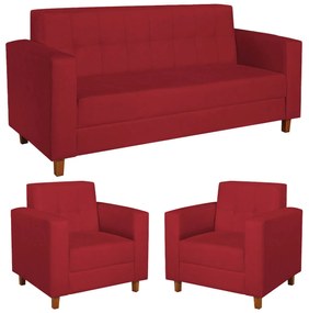 Kit Sofá 2 Lugares e 2 Poltronas Denver Suede Vermelho - ADJ Decor