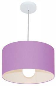 Lustre Pendente Cilíndrico Md-4031 Cúpula em Tecido 40x21cm Lilás - Bivolt