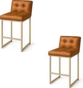 Banqueta Cozinha Alta com Encosto Industrial Kit 2 Champanhe Lirina PU Whisky C05 - D'Rossi
