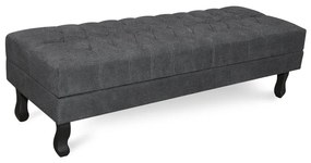 Puff Baú Decorativo Capitonê Luis XV 90x40cm Linho Cinza - Sheep Estofados - Cinza