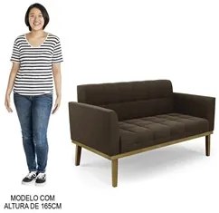 Sofá Namoradeira e 2 Poltronas Base Madeira Castanho Ana Suede Marrom